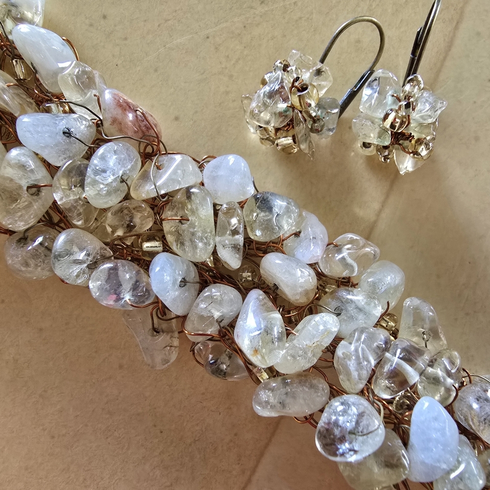 Sweet As Honey Citrine Clear Quartz Artisan Bracelet Earrings Set